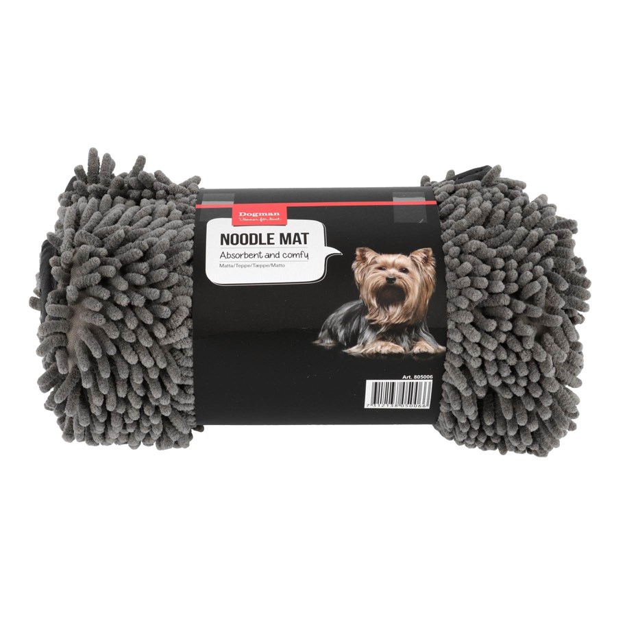 Grå Dogman Noodle chenillepläd med absorberande fransar